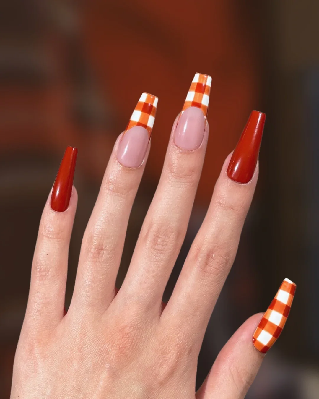 Pumpkin Spice Gingham - Nail Gallerys
