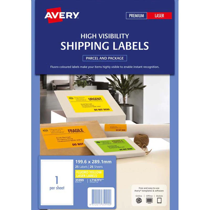 Avery Shipping Laser Labels 1 Up 25 Sheets 199.6x289.1mm - Nail Gallerys