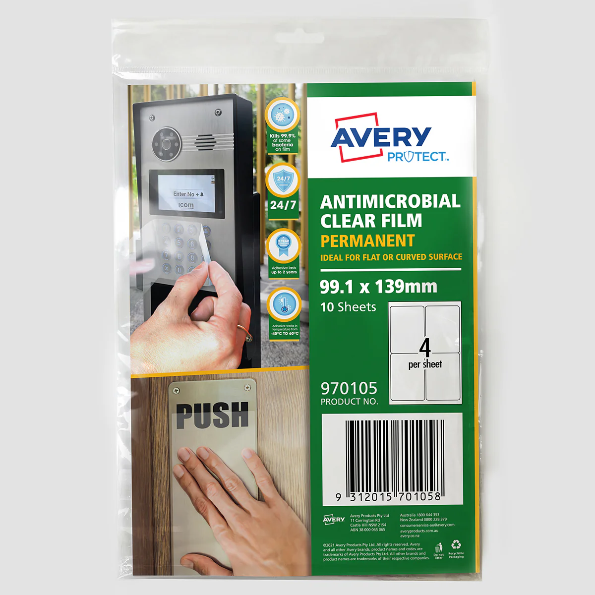 Avery Protect Anti-microbial Film Permanent A4 10 Sheets - Nail Gallerys
