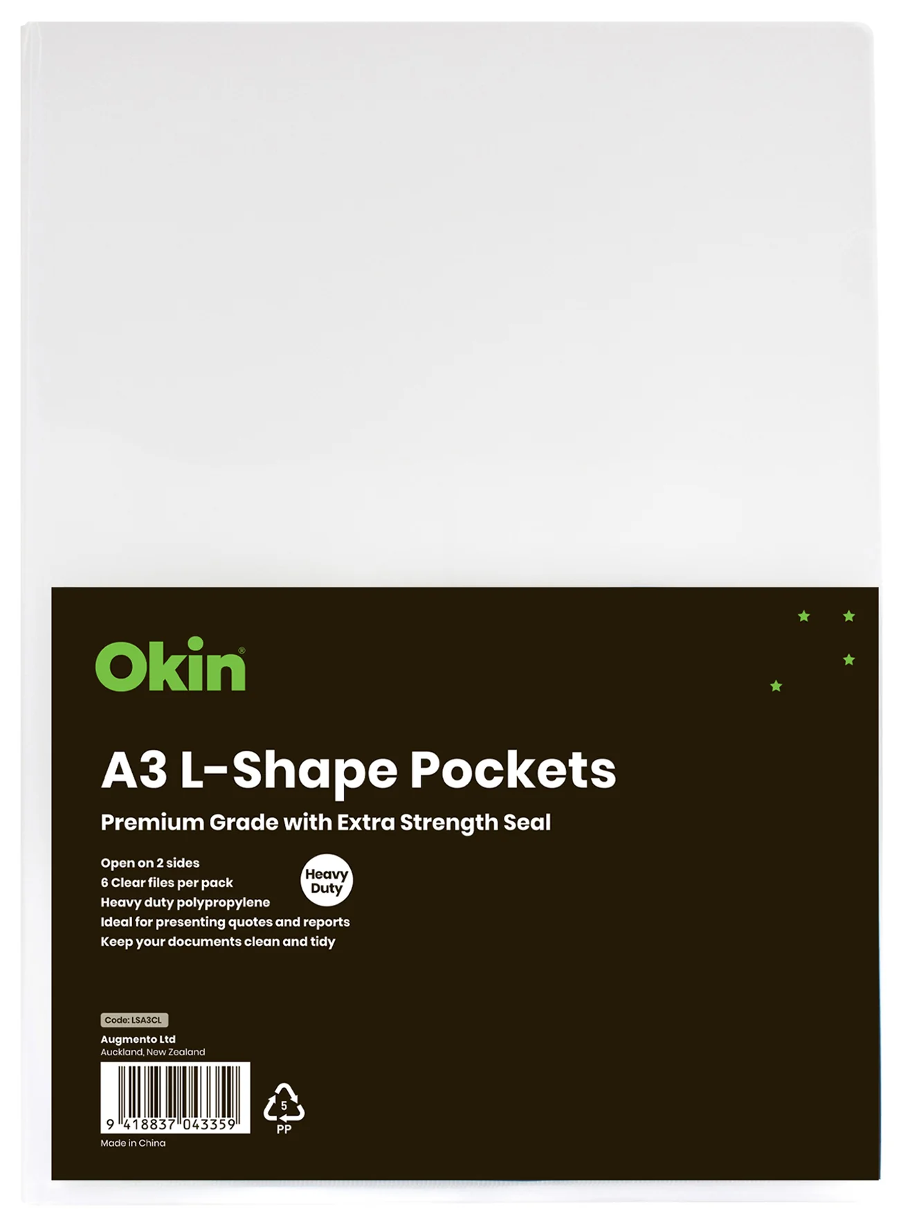 Okin L Shaped Pockets Heavy Duty Clear - Pack Of 6 - Nail Gallerys