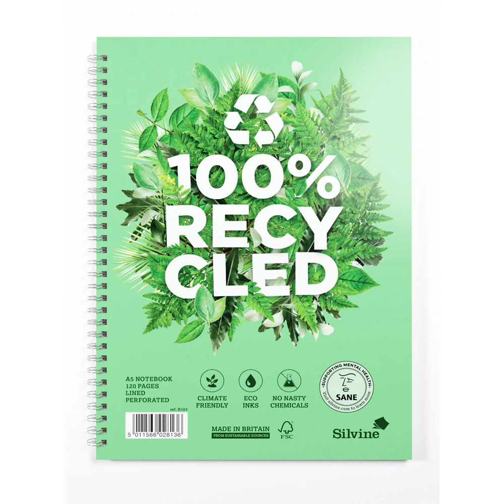 Silvine 100% Recycled Twin Wire Notebook 120 Pages Ruled With Margin - Nail Gallerys