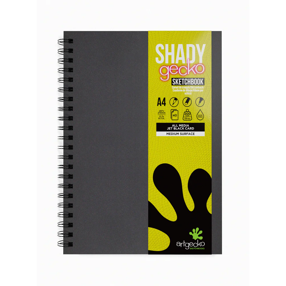 Artgecko Shady 300mm Square 80 Page 40 Sheet 200gsm Black Toned Sketchbooks - Nail Gallerys