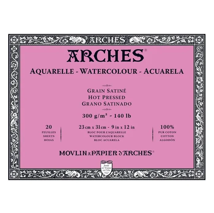 Arches Watercolour Natural White 300gsm Hot Pressed 20 Sheet Blocks - Nail Gallerys