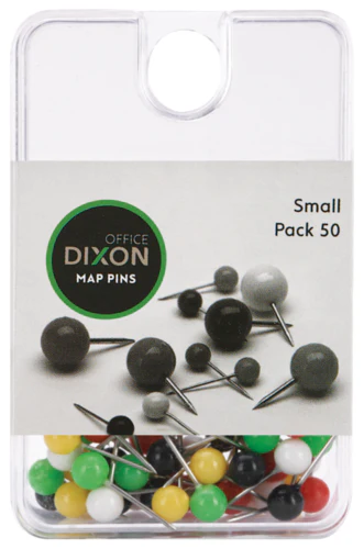 Dixon Map Pins Assorted Colour Pack Of 50 - Nail Gallerys