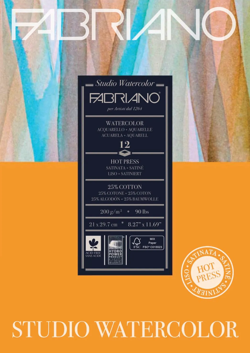 Fabriano Studio Watercolour 200gsm Hot Pressed 12 Sheet Pads - Nail Gallerys