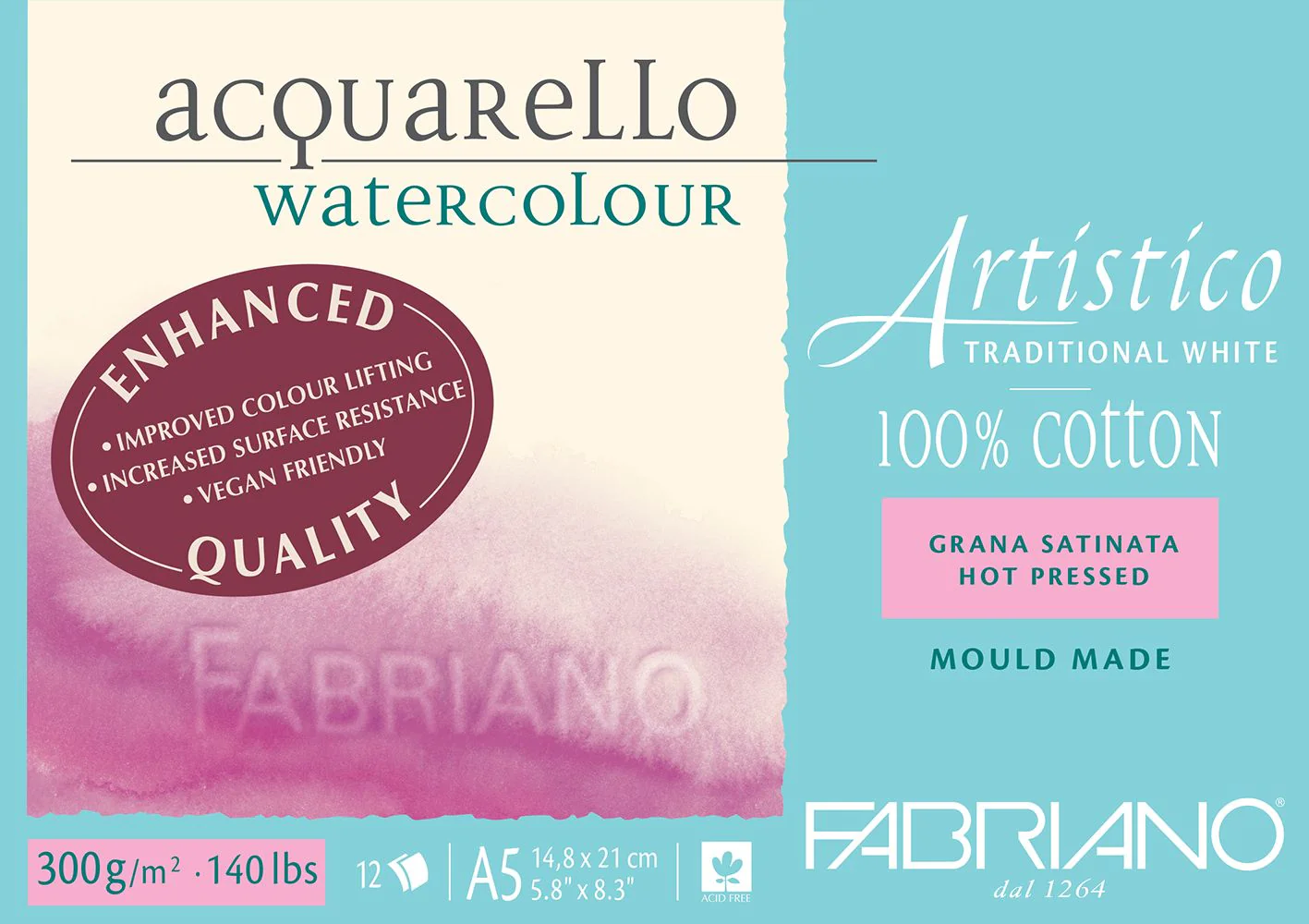 Fabriano Artistico Watercolour Enhanced 300gsm Hot Press 12 Sheet Pads - Nail Gallerys