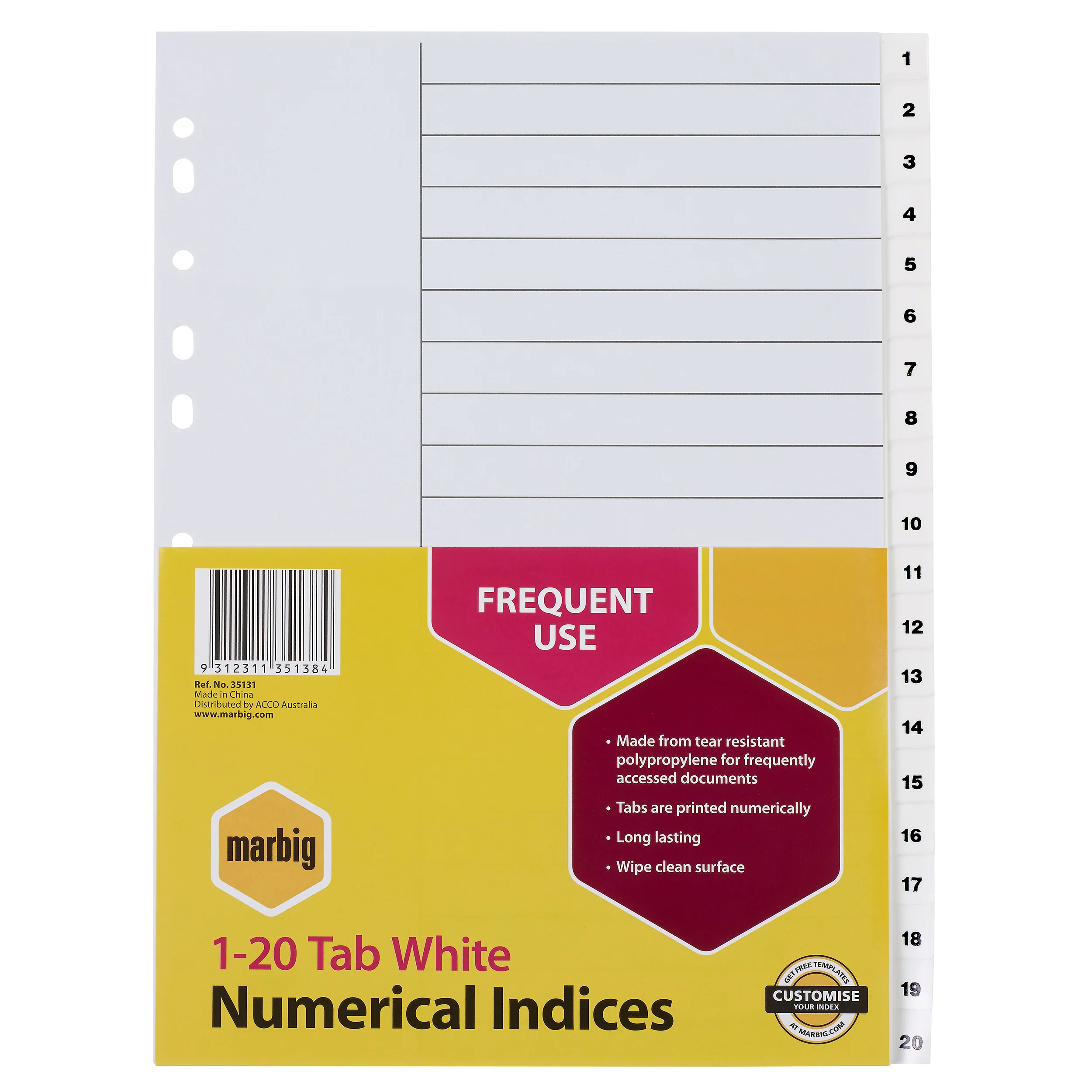 Marbig Indices & Dividers 1-20 Tab Polyprop A4 - Nail Gallerys