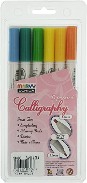 Marvy Calligraphy Pigmented Markers Set Of 6 - Nail Gallerys