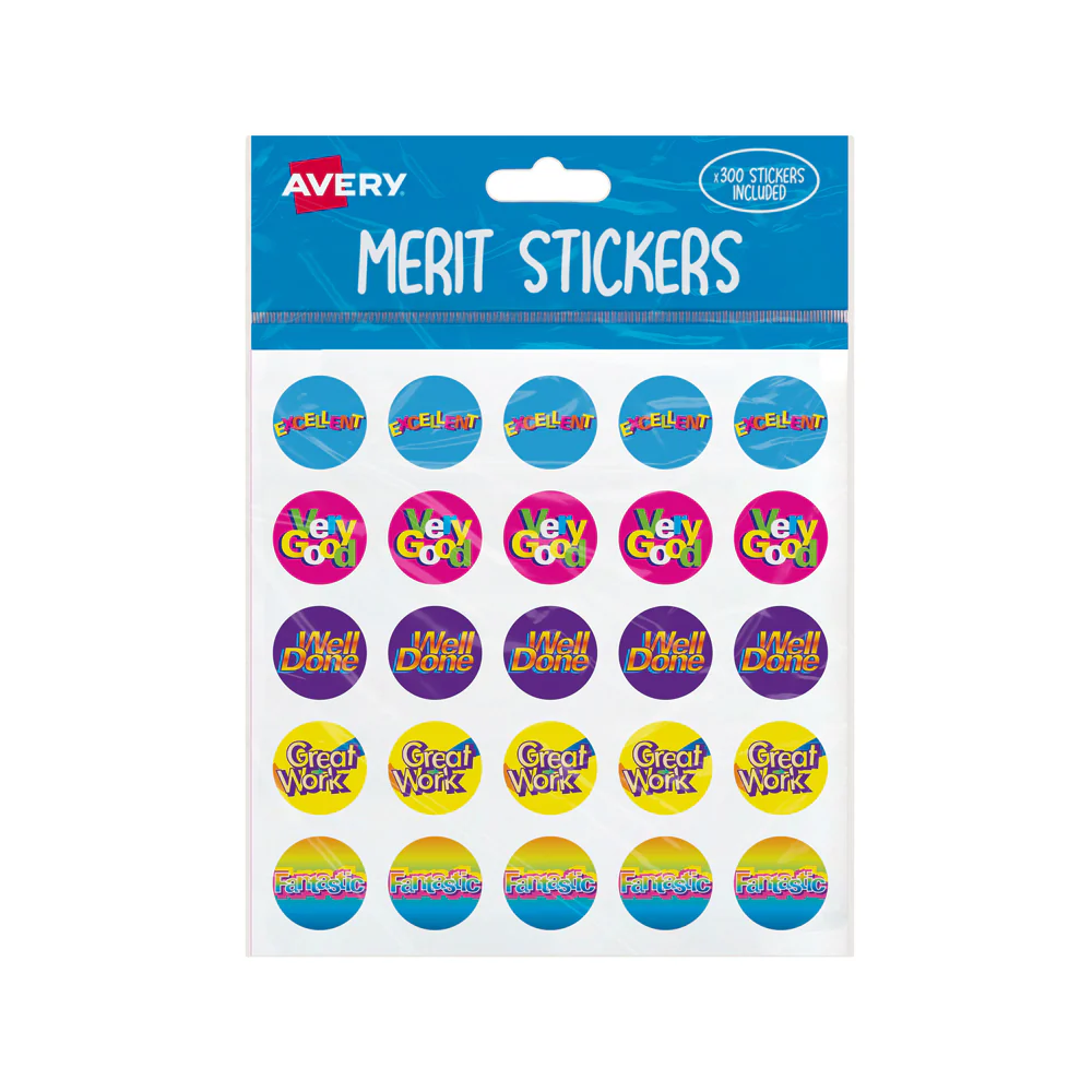 Avery Merit Stickers Assorted Captions Round 22mm 300 Pack - Nail Gallerys