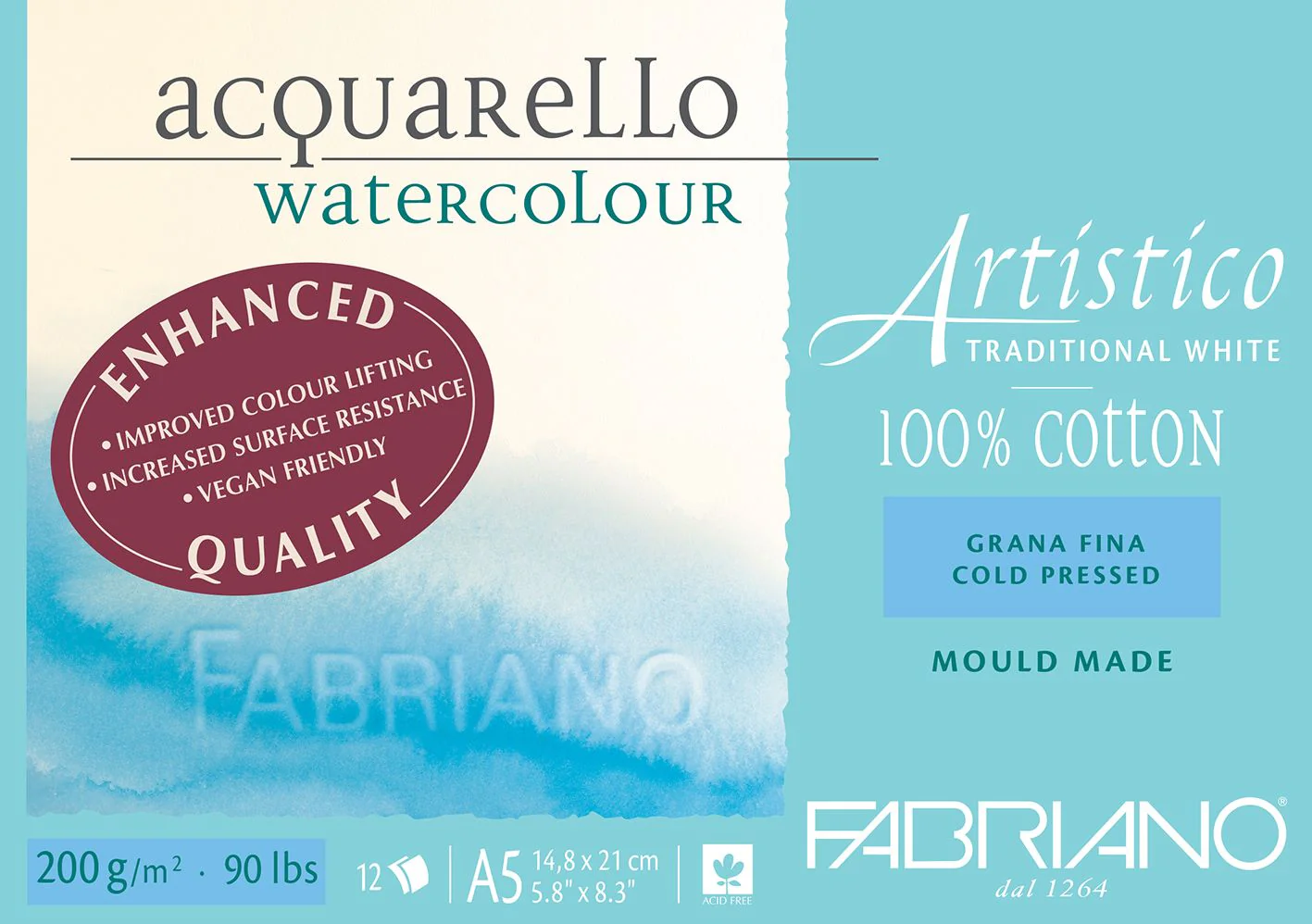 Fabriano Artistico Watercolour Enhanced 200gsm Cold Press 12 Sheet Pads - Nail Gallerys
