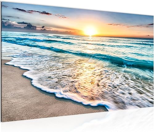 Runa Art Le Coucher Du Soleil Plage Peinture Tableau Salon XXL Beige Bleu Mer 120 x 80 cm 3 Parties Decoration Murale 023731a - Nail Gallerys