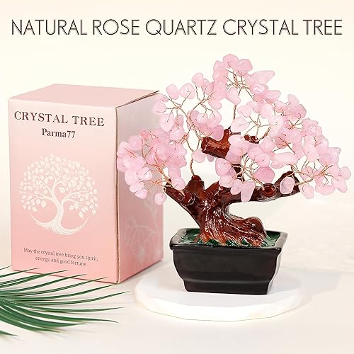 Feng Shui Natural Rose Quartz Crystal Money Tree Bonsai Style Decoration for Wealth and Luck - Nail Gallerys