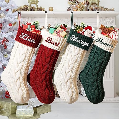 Cysincos Chaussette de Noel Personnalisé nom, 46 cm tricotées Chaussettes de Noël familiales Suspendre pour décoration de fête, Rouge (Corps) / Blanc Ivoire (Bouche) - Nail Gallerys