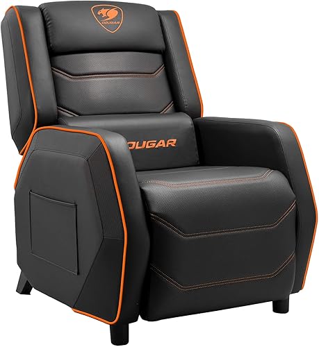 COUGAR Gaming | Fauteuil Gaming | Ranger S Black - Sofa Noir et Gris - Cuir PVC - Appui-tête et Oreiller Lombaire - Pepose-Pieds Pliable - Dossier Inclinable - Nail Gallerys