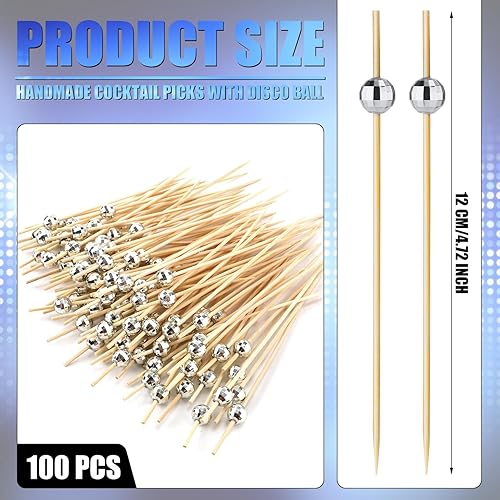 100pcs 12cm Pics Cocktail Boule Disco, Cure-Dents Boule Disco pour Apéritifs Brochettes Cocktail Bois Décorations Pics Alimentaires pour Fruits, Collations, Boissons, Fournitures Fête (Doré) - Nail Gallerys