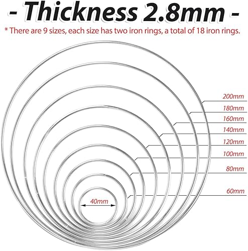 PNOOFR 18 Pièces Cercle Métal, Cercle Attrape Reve Argenté, anneaux en métal artisanaux de 10 cm, Cerceau Metallique Anneaux, Attrape Rêve, pour Family DIY Craft Making, Attrape Rêves, Fleurs - Nail Gallerys
