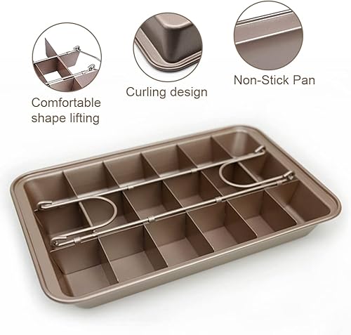 IVEOPPE Moule à brownie avec séparateurs - 31 x 20 x 3,7 cm - Anti-adhésif - Pour la cuisson de biscuits à gâteaux - Nail Gallerys