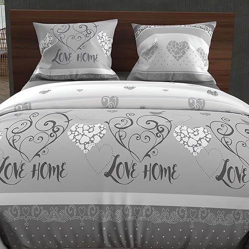 Soleil d'ocre, Valentine Housse de Couette + 1 taie, Gris, 140x200 cm - Nail Gallerys