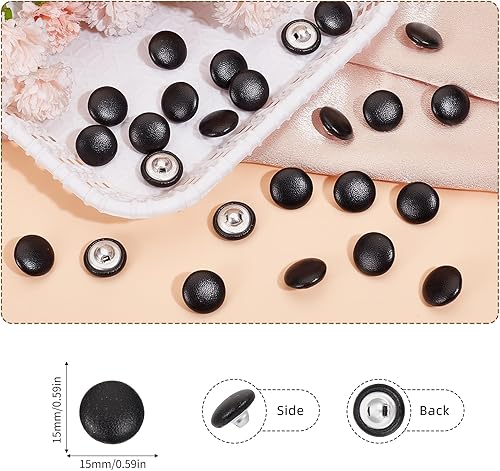 NICENEEDED 25 bouton Recouvert de Cuir PU., Boutons Ronds Noirs en Faux Cuir, 15mm, à Coudre Sur le Bouton à Tige de Tricot pour Rembourrage - Nail Gallerys