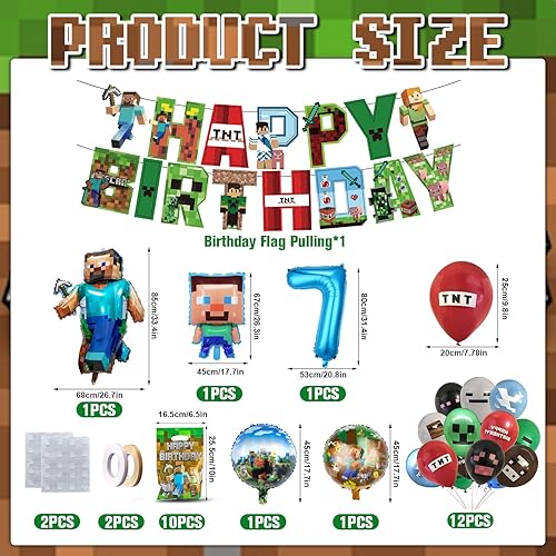 Fizdoqg Miner Gamer - Décoration d'anniversaire pour garçon de 7 ans - Avec bannière de ballons en aluminium et sacs cadeaux pour anniversaire d'enfant (7) - Nail Gallerys