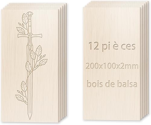 Feuilles de Bois de Balsa, 200 x 100 x 1 mm, Pièces de Bois Non Finies Lot de 12, Pour Modélisme ((200 * 100 * 1mm)12PCS) - Nail Gallerys