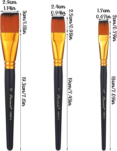 Lot de 6 pinceaux courts en acrylique de qualité supérieure - Pinceaux plats en nylon - Nettoyage facile - Pour peinture à l'huile, aquarelle, gouache, peinture acrylique - Nail Gallerys