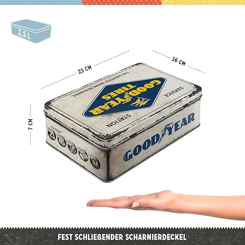 Nostalgic-Art Boîte rétro Plat, Goodyear – Logo – Idée de Cadeau pour Fans de Voitures et de Motos, Récipient avec Couvercle, Design Vintage, 2,5 l - Nail Gallerys