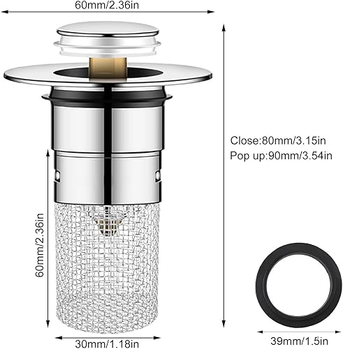 2 Pièces Filtre Evier, Pop-Up Bouchon Evier Universel, Bouchon Lavabo Salle de Bain en Acier Inoxydable avec Crépine,Bouchon Evier Salle de Bain pour Evier de Comptoir de 34 à 40 mm (2) - Nail Gallerys