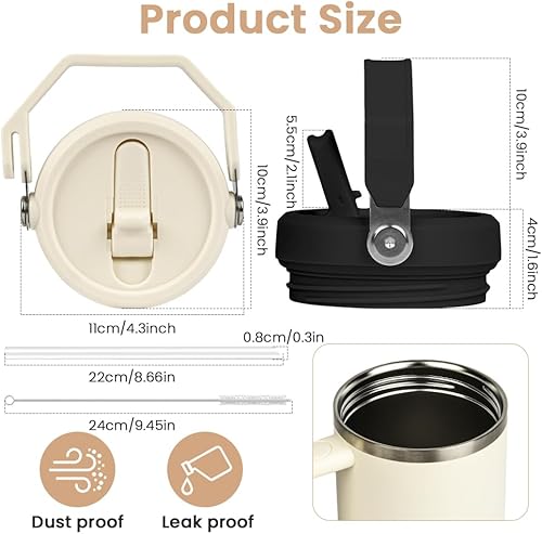 AYESY Stanley Couvercles de Rechange, Lot de 2 Anti-fuite 40oz Stanley Cup Étanche, Couvercle de Protection Réutilisable Amovible avec 2 Pailles 2 Brosse à Paille, Noir + Blanc - Nail Gallerys