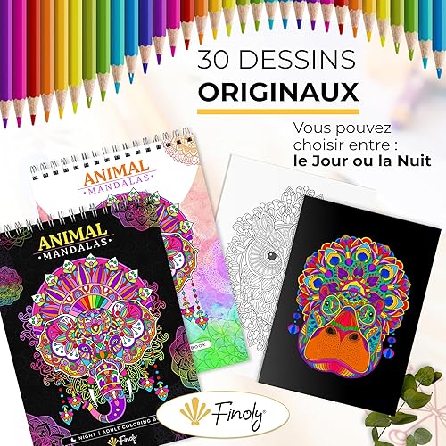 Finoly Mandalas a Colorier Adulte Animaux 30 Illustrations | Coloriage Mandala Adulte Anti Stress A4 | Cahier de Coloriage Mandala Papier Premium | Livre Coloriage Adulte Mandala Reliure Spiral (Jour) - Nail Gallerys