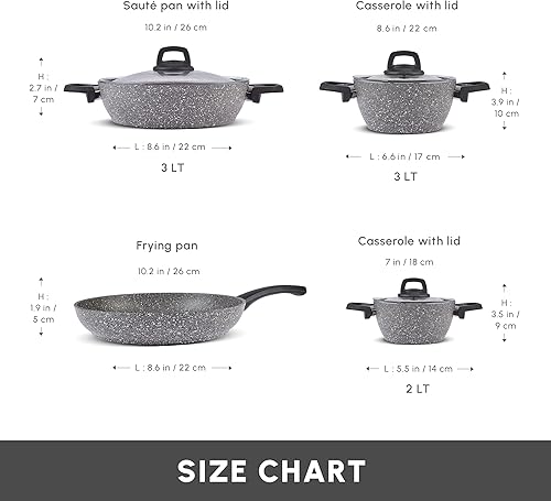 Karaca Gris Bio Granit 7 Casseroles Revêtement Antiadhésif, Ensemble de Casseroles Avec Couvercles en Verre, Batterie de Cuisine, Ensembles de Casseroles, 3 Casseroles Avec Couvercle en Verre - Nail Gallerys