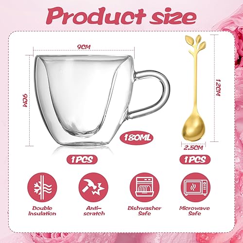 Yuragim Jolies tasses à café Ours - Double paroi isolée - Tasse à expresso Kawaii - Verres à thé avec anse + cuillère + dessous de verre - Cadeau pour femme - Idées de Noël - Cadeau d'anniversaire - Nail Gallerys