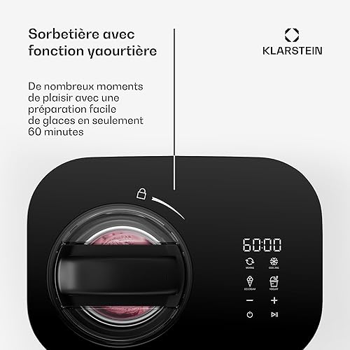 Sorbetière Klarstein FrostFusion : 1L Sorbetière & Yaourtière, Compresseur Intégré, Écran LED Tactile, Fonction Keep-Cool, Bol Inox Amovible, Facile à Nettoyer, Sans Précongélation - Nail Gallerys