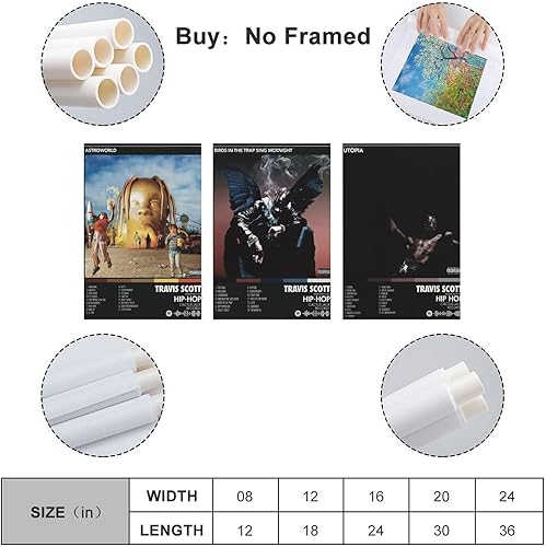 Changsae Travis Poster – Lot de 3 affiches sur toile pour décoration de chambre Motif rappeur de musique Scott 20 x 30 cm - Nail Gallerys