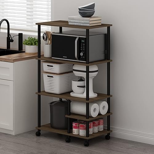 Furinno Turn-N-Tube Chariot de Rangement de Cuisine sans Outil à 4 Niveaux, Chêne Français Gris/Noir - Nail Gallerys