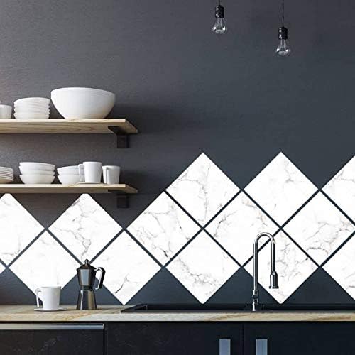 Stickers Carrelage - Effet Marbre Blanc - Dimensions d'un Sticker : 20 x 20 cm - Planche de 12 Adhésifs - Nail Gallerys
