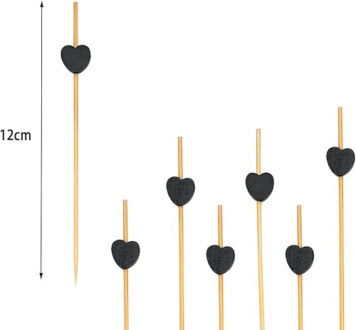 Catelves Lot de 100 brochettes à cocktail en bois en forme de cœur - Décoration de cocktail - En forme de cœur - Noir - 12 cm - Accessoires de cocktail - Nail Gallerys