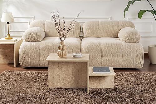 Table à café rustique moderne, travertine, 80 x 40 x 40 cm | Fabriqué en panneau de particules 100 % mélamine, épaisseur : 18 mm | Parfait pour les espaces modernes à domicile et d'étude, design - Nail Gallerys