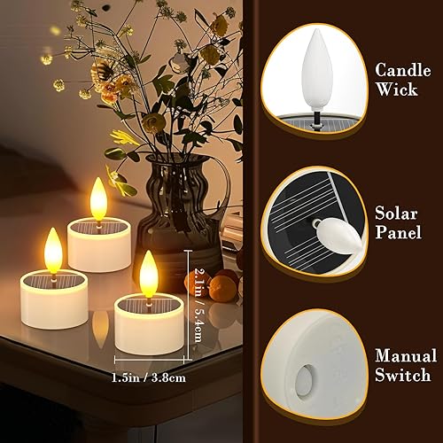 Yme Lot de 12 bougies chauffe-plat solaires d'extérieur LED du crépuscule à l'aube - Sans flamme vacillante - Étanche - Pour lanterne, fenêtre, jardin, camping, décoration d'intérieur - Nail Gallerys
