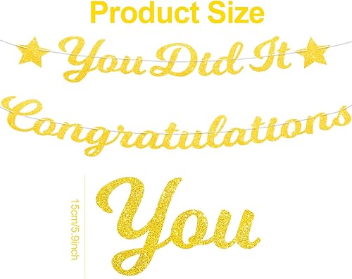 iwiio Bannière de félicitations dorée « You Did It » pour remise de diplôme 2024 - Décorations de félicitations pour retraite, anniversaire de mariage, fête de mariage - Nail Gallerys