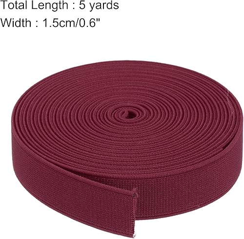 QUARKZMAN Élastiques pour la Couture 1,5 cm 5 Yards/15 Pieds Rouge Bordeaux Bobine d'Élastique Tricoté à Haute Élasticité pour Perruques, Ceintures, Pantalons - Nail Gallerys