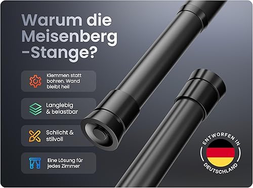 MEISENBERG Tringle à rideaux télescopique - 140-250 cm - Sans perçage - Blanc - Tringle à rideau extensible - 1 pièce - Nail Gallerys