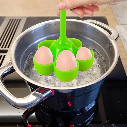Porte-œufs pour la cuisson à la vapeur, support à vapeur en silicone à 5 grilles avec longue poignée, porte-œufs en silicone, braconnage des œufs, marmite bouillante, support à vapeur pour cuisinière - Nail Gallerys