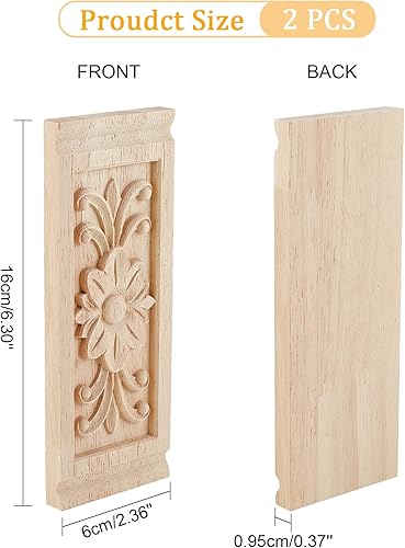 SUPERFINDINGS 2 pièces Bois Sculpté Applique Cadre Onlay Meubles Non Peints Décoration Rectangle Motif pour la Maison Porte Armoire Décoration 160x60x9.5mm - Nail Gallerys