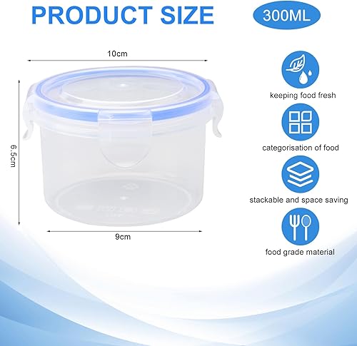 Lot de 6 boîtes de conservation rondes de 300 ml avec couvercle hermétique en plastique - Petites boîtes de conservation en plastique - Boîtes de rangement pour la cuisine - Nail Gallerys