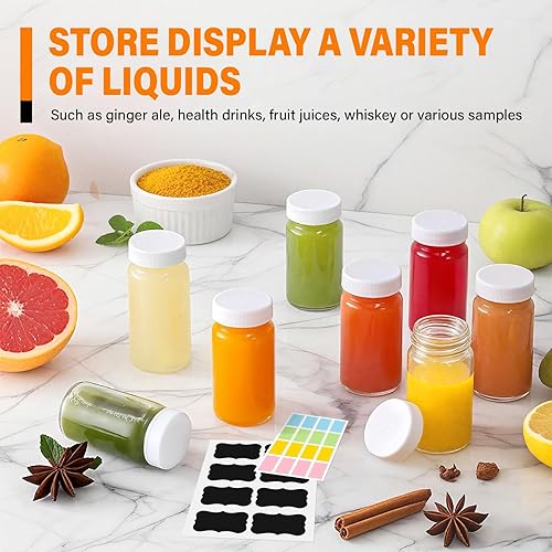 12 Petite Bouteilles en Verre Réutilisables de 60ml,Mini Bouteilles Verre avec Bouchon Hermétique,Bouteilles de Jus,pour Jus de Fruits,Shot de Gingembre,Whisky,Smoothies Boissons - Nail Gallerys