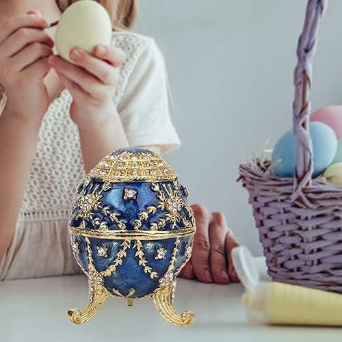 HERCHR Boîte à bijoux en forme d'oeuf de émaillé peint à la main, boîte à bijoux à charnière décorative pour porte-bague à bijoux - Nail Gallerys
