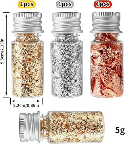 cobee Lot de 3 bouteilles de flocons d'or imitation 30 ml - Pour bricolage - Multifonctionnel - Décoratif - Pour bricolage, bricolage, peinture dorée, peinture acrylique, décoration de meubles et nail - Nail Gallerys