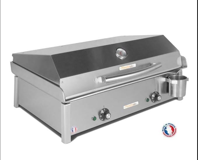 PLANCHAELEC - Plancha Electrique ANTHEA E650-3000W - Couvercle + 2 Ustensiles - Inox - Thermostat Réglable - 12 Personnes - Made In France - L65 X P43 X H25 cm - Nail Gallerys