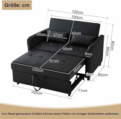 YEHTOKHOME Canapé Extensible 2 Places,Multifonctionnel canapé-lit avec Fonction de Couchage,canapé inclinable avec Dossier réglable,Moderne Canapé pour Salon,Chambre à Coucher,PU (Noir) - Nail Gallerys